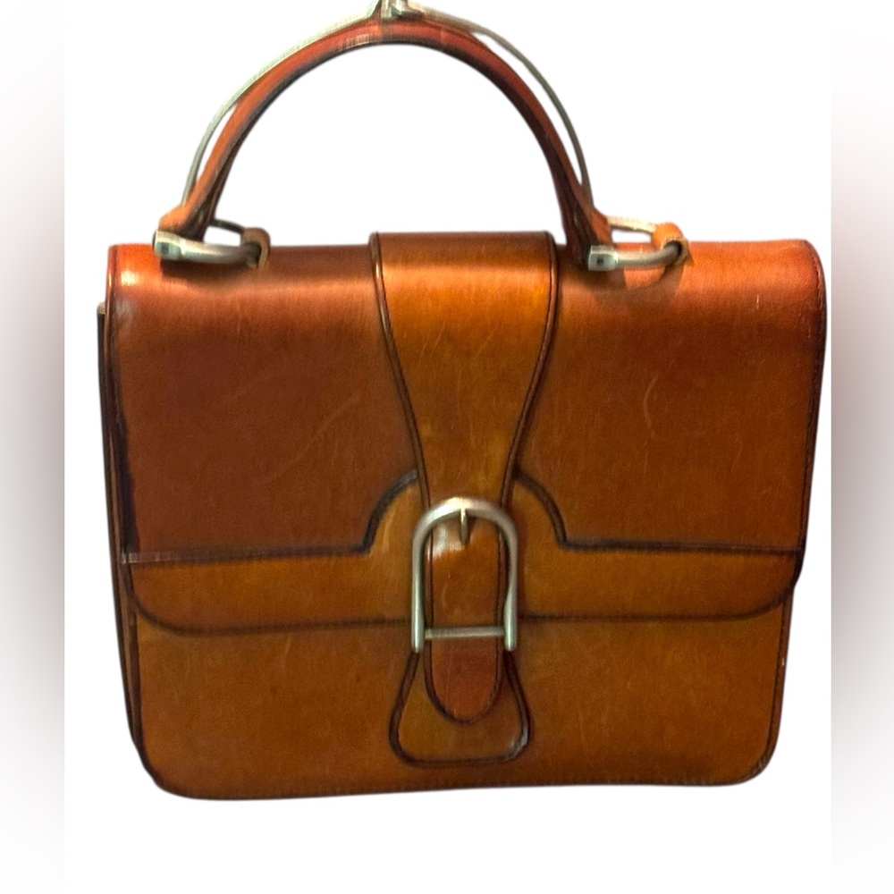 Vintage High Quality Brown Leather Handbag With Metal hardware